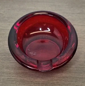Viking Glass Orb Tilted Atomic Ashtray 3 3/8" Ruby Red MCM  - Picture 1 of 10