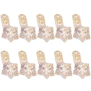 Pack de 10 Fundas para Silla de Comedor Bronceado Dorado Estampado de Flores Extraíbles Lavables... - Imagen 1 de 7
