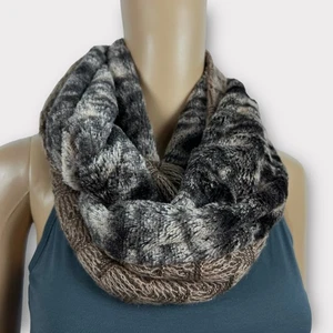 Collection Eighteen Brown Cream Knit Faux Fur Long Infinity Cowl Neck Scarf - Picture 1 of 9