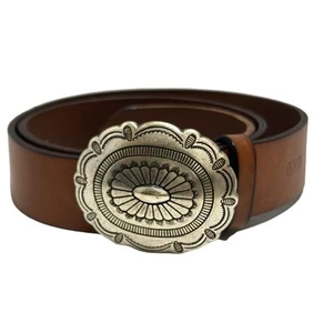 Auth Ralph Lauren - Brown Silver Leather Hardware Belt - Picture 1 of 6