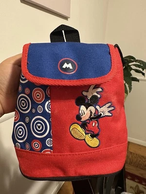 Mini Mochila Bolso Vintage Disney Mickey Mouse y Mario Rojo Azul Raro  Foto 1 de 4