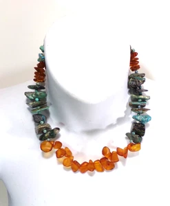 Amber & Turquoise Necklace Natural or Faux Beads 18" Y19 cl88cr j88cr - Bild 1 von 10