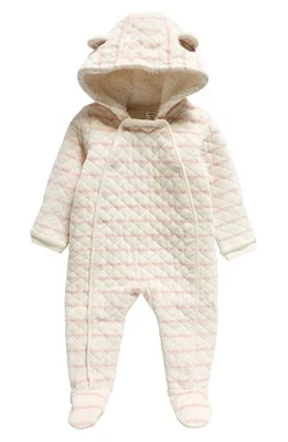 Traje Bunting Nordstrom 3 Meses Rosa Rayas Con Capucha Botón a Presión Forrado Foto 1 de 4