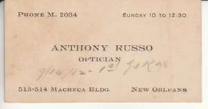 Rare - Anthony Russo Optician Business Card - New Orleans LA Louisiana - c1912 - Picture 1 of 2