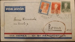 O) ARGENTINA, AEROPOSTAL, JOSE DE SAN MARTIN, CIRCULATED COVER TO ROME, VIA VENE - Picture 1 of 1