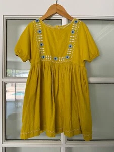 MINI BODEN Floral Embroidered Yellow Cotton Dress Sz 4/5 - Picture 1 of 3