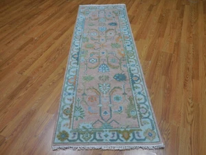 Colorful Turkish Oushak hand knotted wool Transitional Design 2.7x7.10Rug Runner - Picture 1 of 14