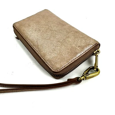 Cartera Fossil Emma Oro Rosa Metálica Cremallera Alrededor Bolso sin asas Soporte para teléfono celular Foto 1 de 4