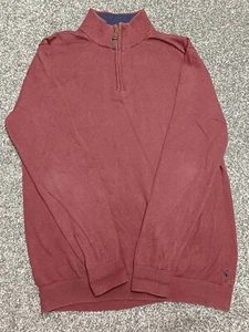 Tom Joules Jumper 1/4 Zip Men Large Burgundy Red Cotton Knit Pullover Sweater - Picture 1 of 11