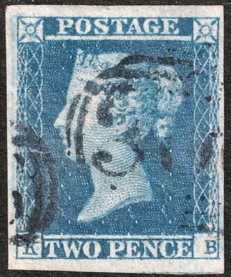1841 ES14wb SG14 2d BLUE PLATE 4 VERY FINE 4 MARGINS "BLUE CANCEL" (KB) CAT £875 - Image 1 of 2