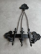Vintage Gothic 3-Candle Cast Metal Candelabra Wall Sconce With Chains 