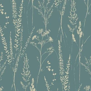 Grandeco Attitude Meadow Flowers Teal Wallpaper Paste The Wall Blown Vinyl - Picture 1 of 5