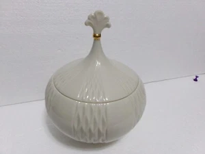 1970's LENOX USA Harlequin Collection Covered Candy Dish USA HAND DECORATED 24k - Picture 1 of 12
