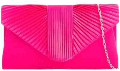 PURPLE POSSUM Pink Clutch Bag Ladies Cerise Satin Evening Bag Fuchsia Hot Pink Shoulder Bag