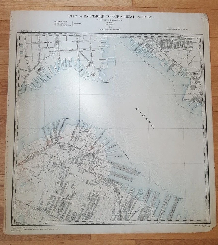 Mapa ANTIGO - Cidade de Baltimore Topog. Survey - 1897-FELLS POINT/UNDER ARMOUR - Imagem 1 de 4