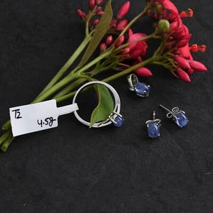 925 Sterling Silver Natural A++ Tanzanite Oval Cabochon Exotic Pendant Set - Picture 1 of 4