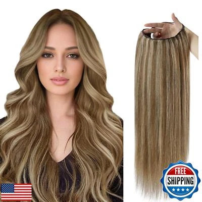 Full Shine U Part Human Hair Wig Brown Highlighted Honey Blonde Clip in U Hal - Image 1 of 4