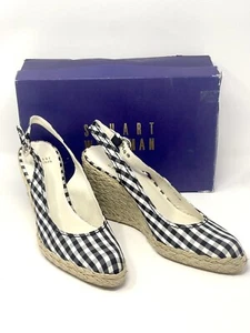 Sandalo Stuart Weitzman Gosling espadrilla zeppa gingham taglia 10,5 M - Foto 1 di 7