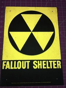 14x10 Reflective Metal Nuclear Fallout Shelter Sign. DOD. Org. Vintage. ๐GR8 BY - Picture 1 of 11