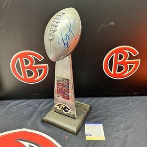 Ray Lewis Autographed Baltimore Ravens Super Bowl Replica Trophy PSA