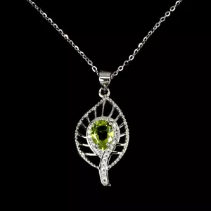 925 Sterling Silver Necklace Pear Peridot 8x6mm Natural Gemstone Jewelry 18 - Picture 1 of 13