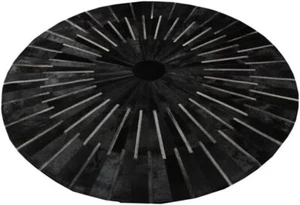 IFRAH Round Leather Area Rug Handmade Black Leather Carpet For Living Room Decor - Picture 1 of 7