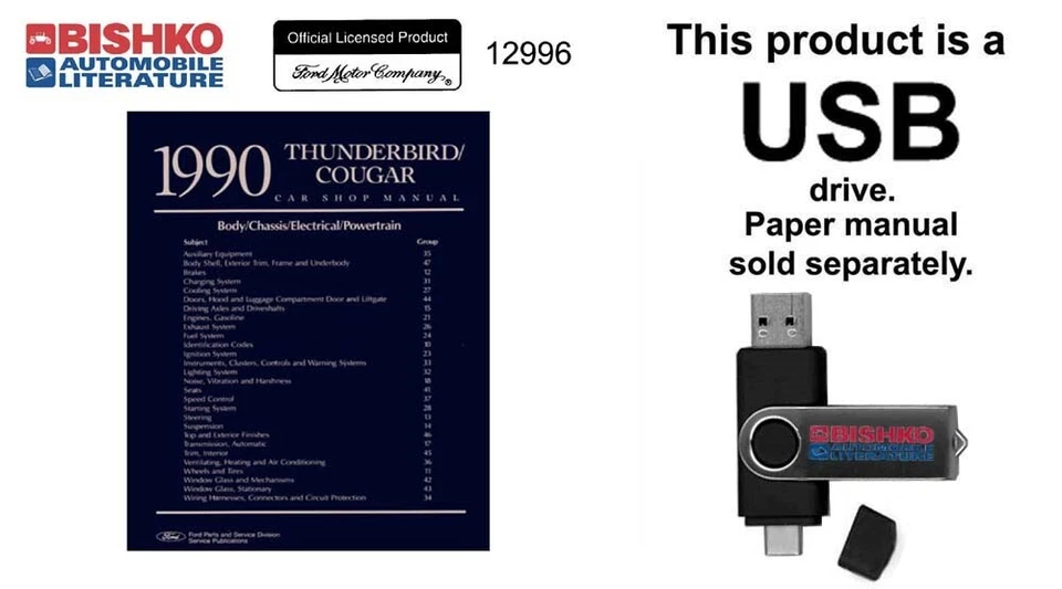 Ford Thunderbird 1990, Cougar Shop manual de reparación de servicio USB Foto 1 de 3