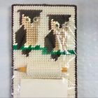 Cross-Stitched Owls Pencil and Pad Holder Vintage Handmade 70s needlework