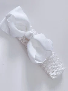 Girl Baby Shower grosgrain Bow Pure White Birthday Party Hair head Headband - Picture 1 of 10