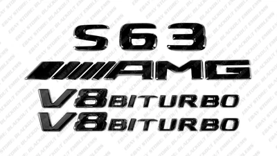 Juego de letras logotipos emblemas negros brillantes para Mercedes-Benz S63 V8 biturbo AMG W223 Foto 1 de 4