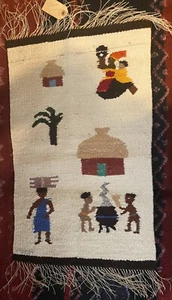Vintage South Africa Handwoven Wool Wall Hanging/Tapestry Mat 26 x 16. T34 - Picture 1 of 2