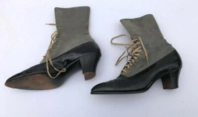 Antique Victorian Gray Suede+ black leather Victorian Ladies lace up heel boots - Image 1 of 4