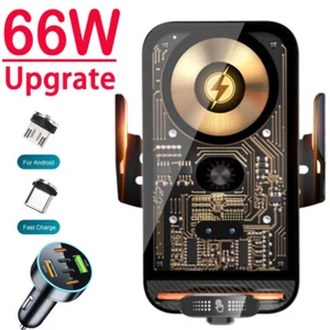 66W Fast Wireless Car Charger Automatic Clamping Mount Air Vent Phone Holder US - Picture 1 of 21