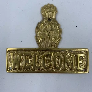 Vintage Messing Tausch Massiv Messing Willkommen Plakette Ananas Made In India - Bild 1 von 4