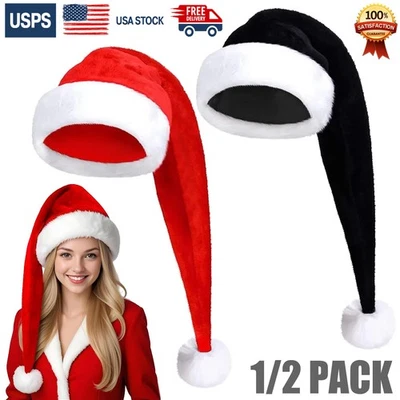 2x 29.5 pulgadas de largo sombrero de papá Noel de felpa sombrero de Navidad para adultos unisex clásico sombrero de papá Noel Foto 1 de 4
