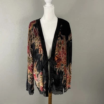 NUEVO Cárdigan de Seda Aris A 1XL Terciopelo Burnout Kimono Corbata Frontal Top Floral Topper Foto 1 de 4