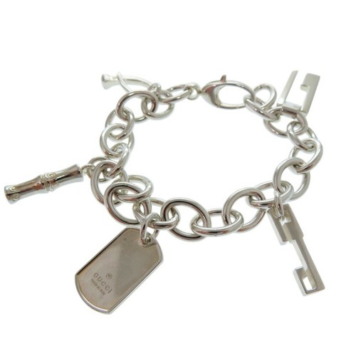 Y0705 Bracciale Gucci Multi Logo Goccia G Charm Targhetta Cane Argento 925