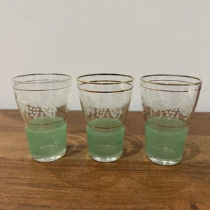 3 Vintage Retro Sugar Frosted Textured Gold Stripe Shot Glass - Picture 1 of 12