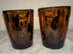 Mid Century Hand Blown Tortoise Glass Tumblers Set Of 2 - Picture 1 of 6