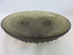 Rare Pierre d'Avesn Large Bowl French Art Deco Smoky Gray Glass Flowers 13.5" - Picture 1 of 8