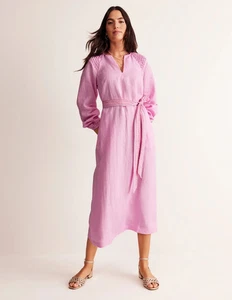 BNWT Boden Linen Midi Smocked Dress Sz 12 Petite, Sweet Lilac - Picture 1 of 8