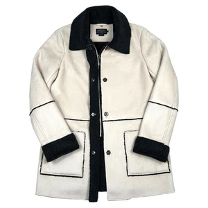 Pendleton Faux Shearling Coat Womens Small Soft Sherpa Lined Jacket Ivory Black - Picture 1 of 17