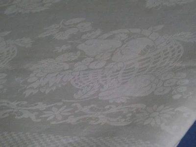 grande nappe, 5.25 m X 2.26 m, damas de PUR fil de lin, mono CD, ancienne - Photo 1/4