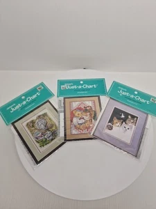 Janlynn Just-a-Chart Cross Stitch Pattern Lot of 3 Multi-Theem Cats Landscape - Picture 1 of 8