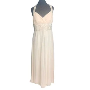OC by Oleg Cassini Damen Elfenbein Maxi Neckholder Abendkleid Kleid Seide Perlen 14 - Bild 1 von 13