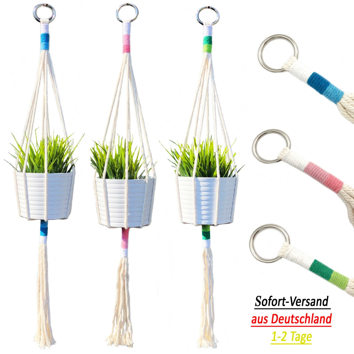 PETSTIBLE Hängende Pflanzkörbe – Weiß/braun, 30cm Hoch, Aus Recyceltem Kunststoff