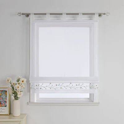 Transparent Raffrollo mit Schlaufen Bestickt Raffgardine Küchengardine Modern - Bild 1 von 4