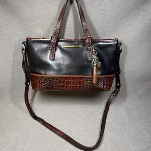 Brahmin Mini Asher Convertible Crossbody Top Handle Bag Black / Brown Embossed - Picture 1 of 20