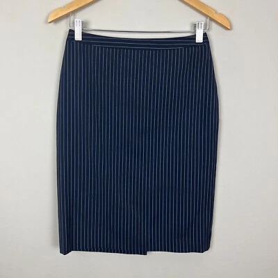 Loro Piana Brooks Brothers Pencil Skirt 4 Petite Navy Stretch Wool Pinstripe 4P - Image 1 of 4