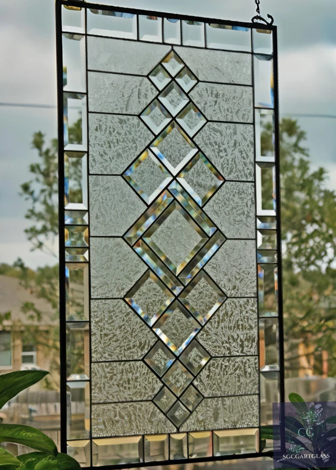 Rectangular stained glass window panel ,hanging,privacy glass,Made to order - Image 1 of 4